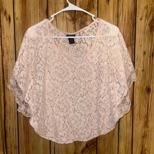 Rue21 Blush Pink Lace Sheer Flutter Sleeve Top Size S